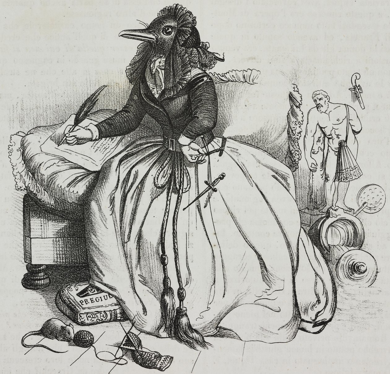 Mulher alfabetizada, caricatura de Jean-Jacques Grandville (1803-1847), litografia de Giovanni Mariani de Poliorama Pittoresco, n 18, 11 de dezembro de Grandville
