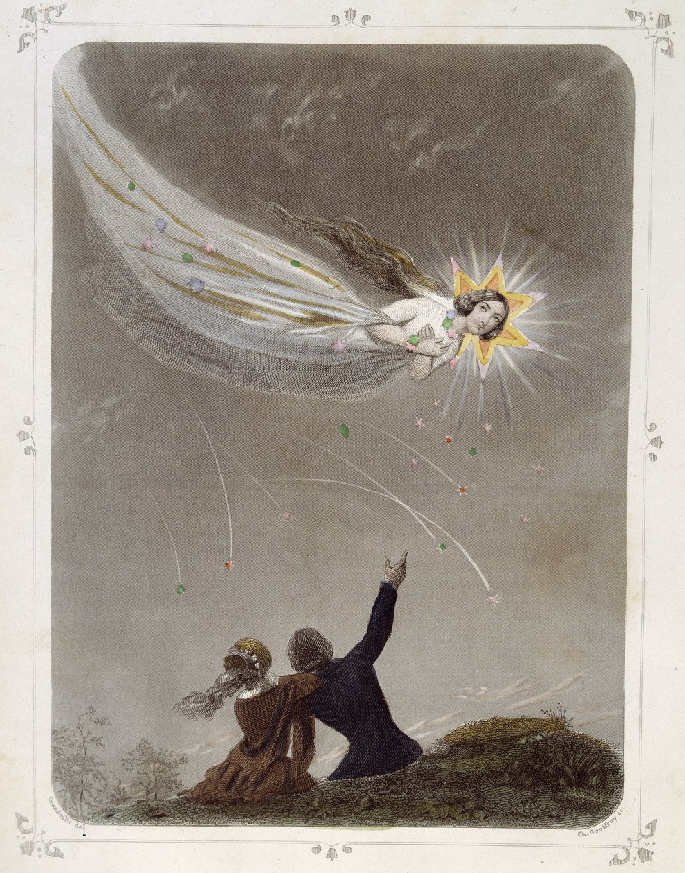 Estrelas: Mulher representando "A estrela cadente" - por Grandville de Grandville