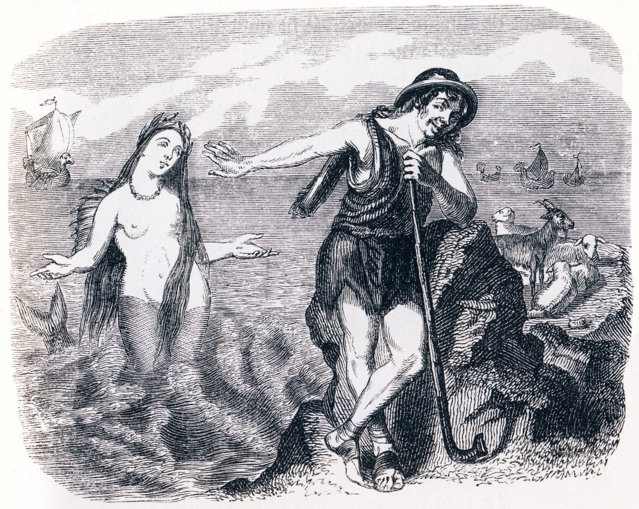 O Shepard e o mar (Le berger et la mer) - Fábulas de La Fontaine de Grandville
