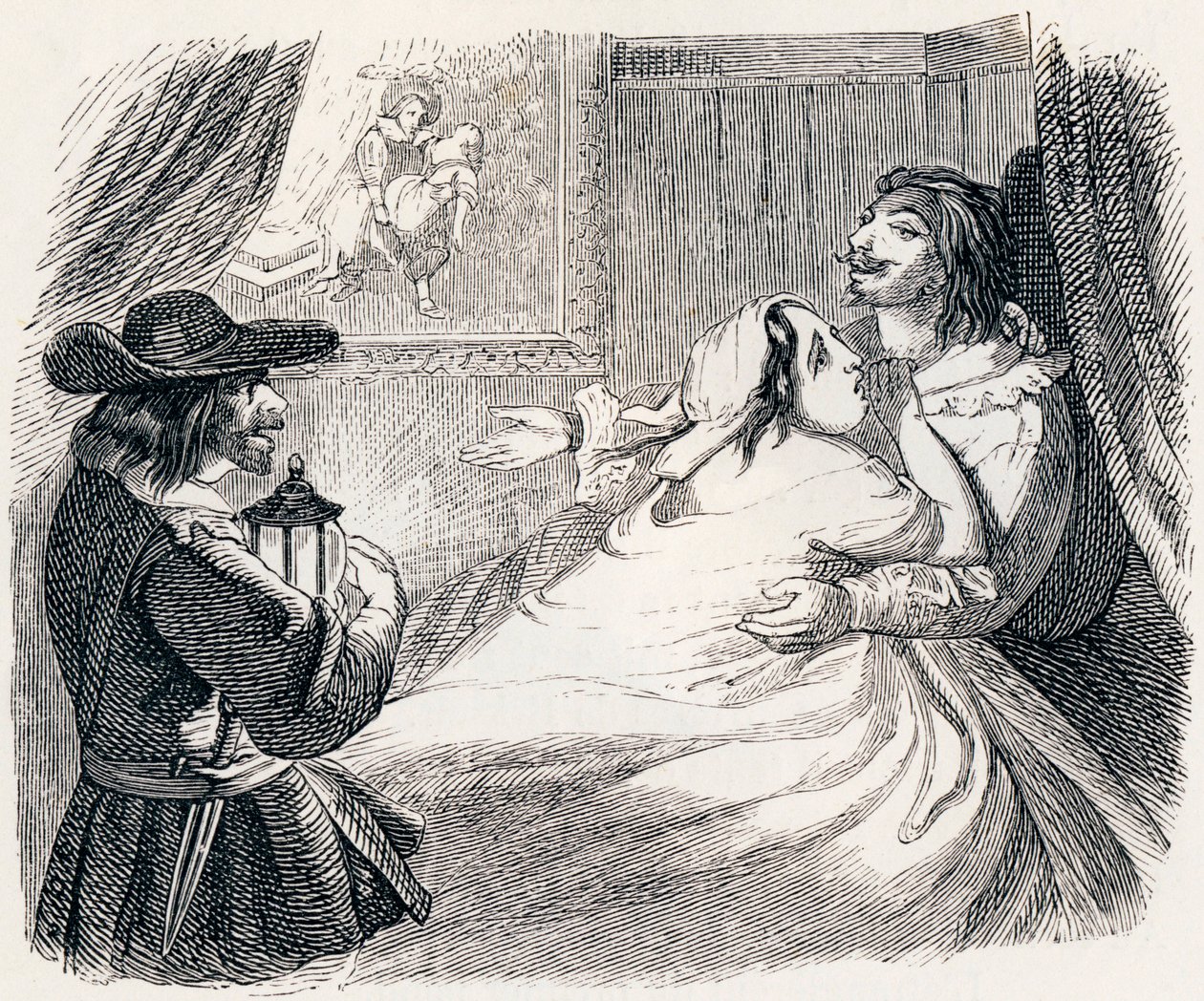 O marido, a esposa e o ladrão (Le mari, la femme et le voleur) - Fábulas de La Fontaine de Grandville