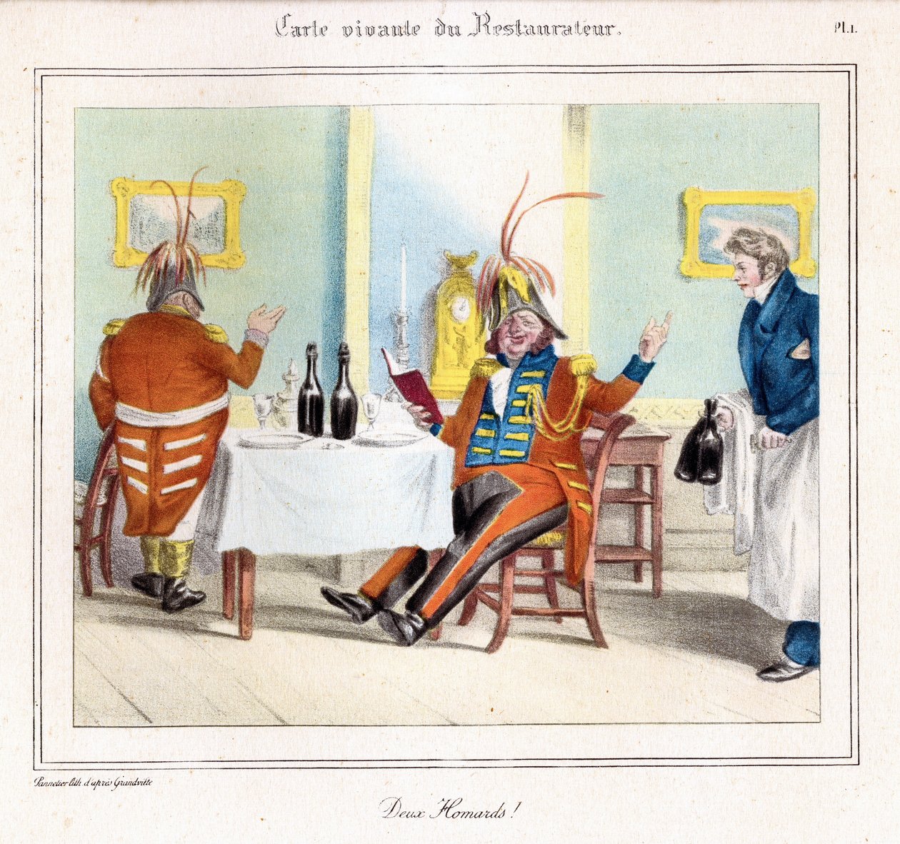 O Mapa Vivo Restaurateur: Duas lagostas! 1831-32 (litografia) de Grandville
