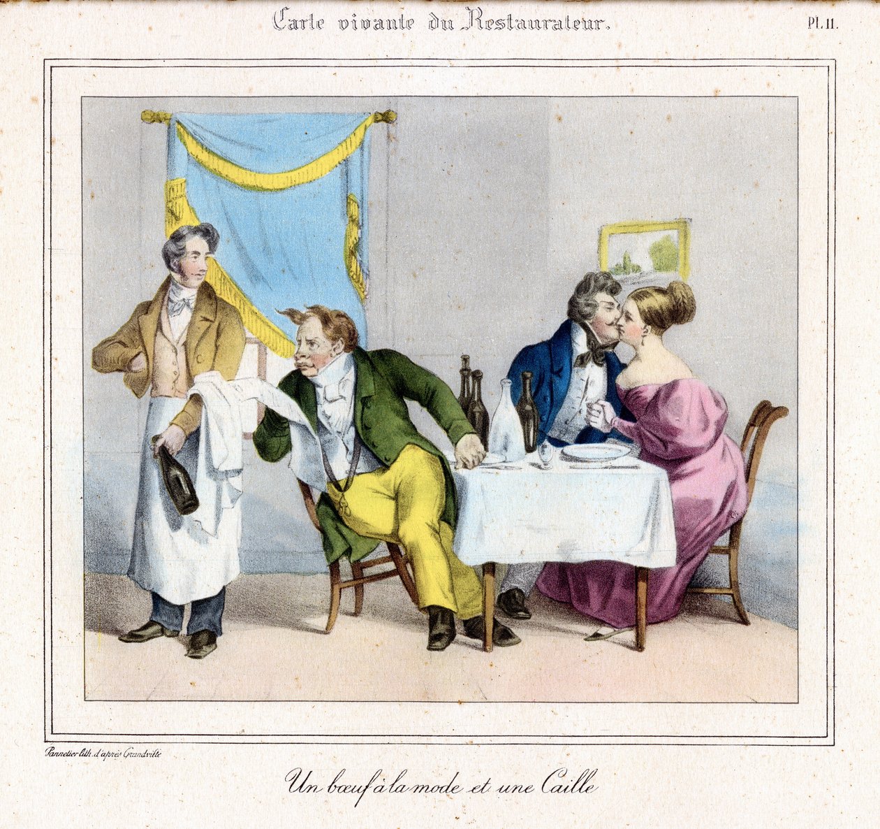 O Cartão de Vida do Restaurante: Um bife da moda e uma codorniz de Grandville