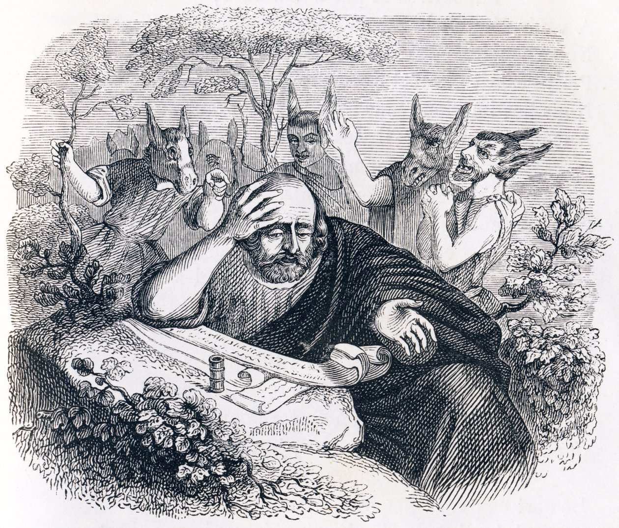 Democrite (460-370 AC). e os Abderitanos. (Carta de Hipócrates) - Fábulas de La Fontaine de Grandville