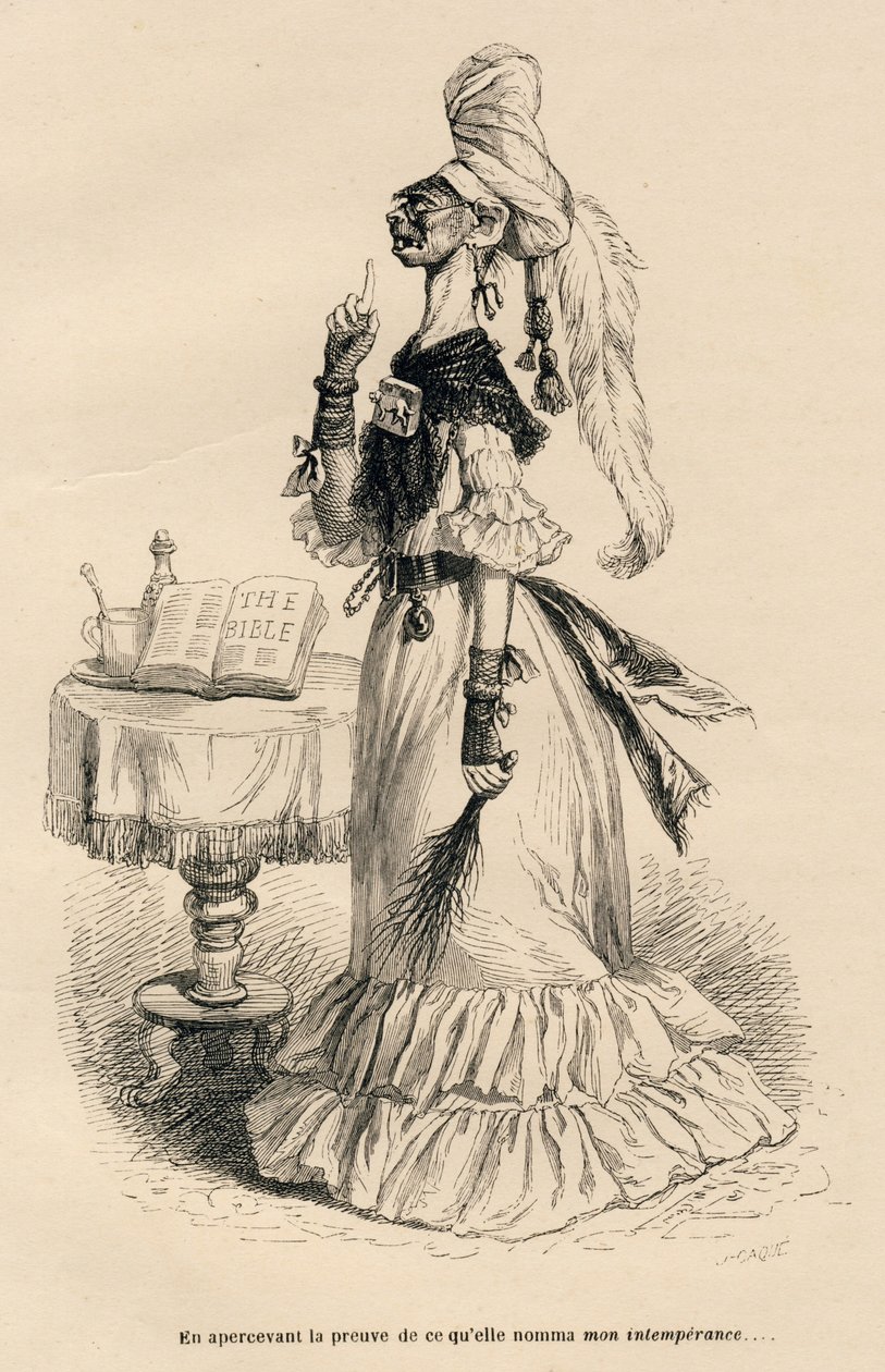 Ao ver a prova do que ela chamou de minha intemperança. Vinhetas ilustradas por JJ Granville. Gravura assinada Caque na parte intitulada "Peines de cour d