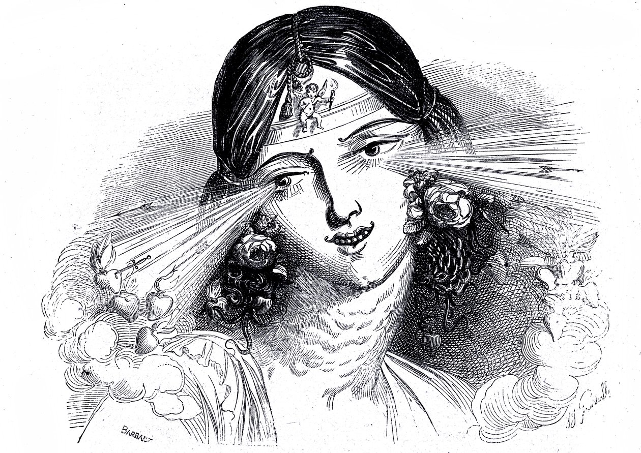 Rosto de uma mulher com olhos penetrantes de Grandville (1803 47)