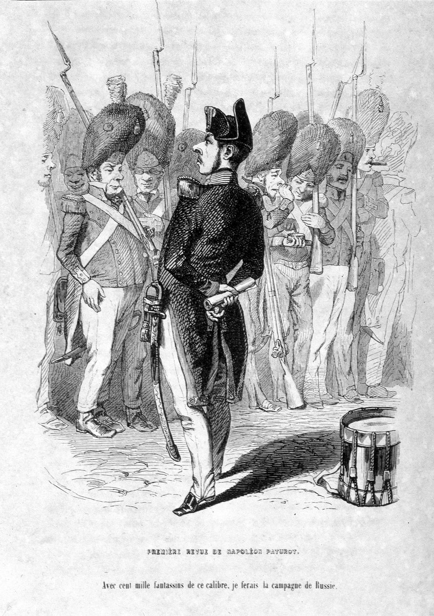 Jerome Paturot en Napoleon com a ambição de conquistar a Rússia. Em "Jérôme Paturot em busca de uma posição social" por Louis Reybaud de Grandville