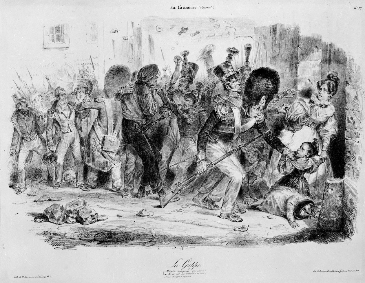 La Flu (gripe): doença contagiosa que exerce sua fúria sobre os parisienses em 1831 - gravada por Grandville em "La caricature" (A caricatura) de Grandville