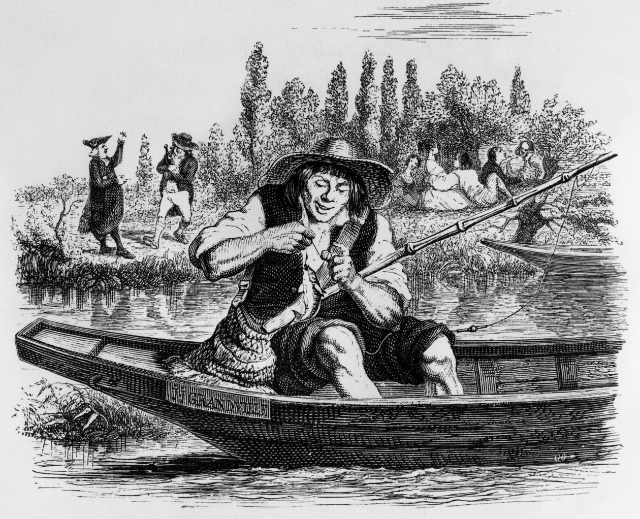 Fábula de La Fontaine (de Jean de La Fontaine) : O peixinho e o pescador, gravura de J.J. Grandville, c. 1838-40 de Grandville (1803 47)