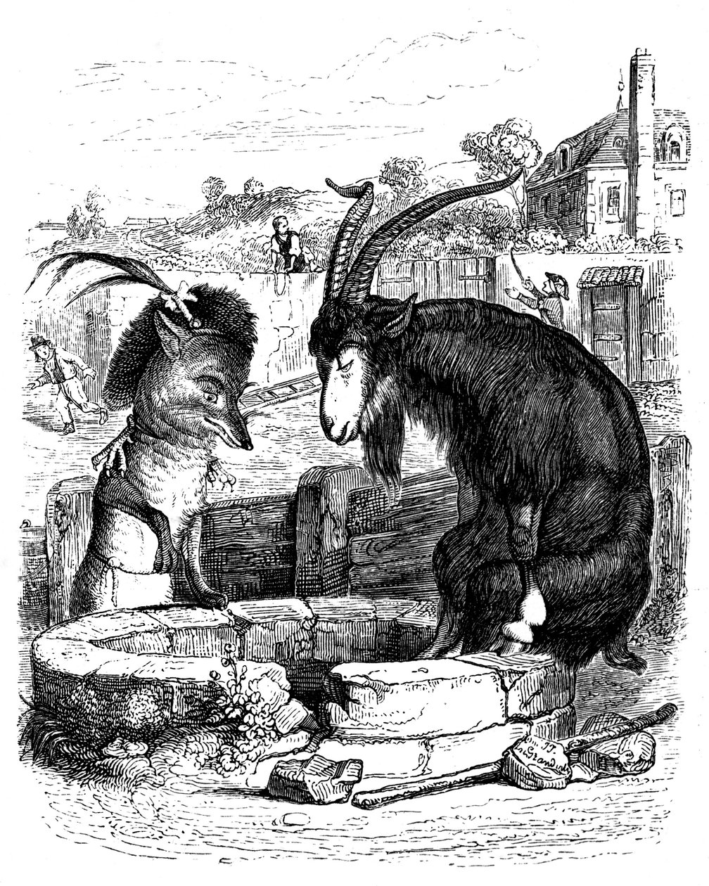 Le fox et le goat: fábula de La Fontaine ilustrada por Grandville. de Grandville (1803 47)