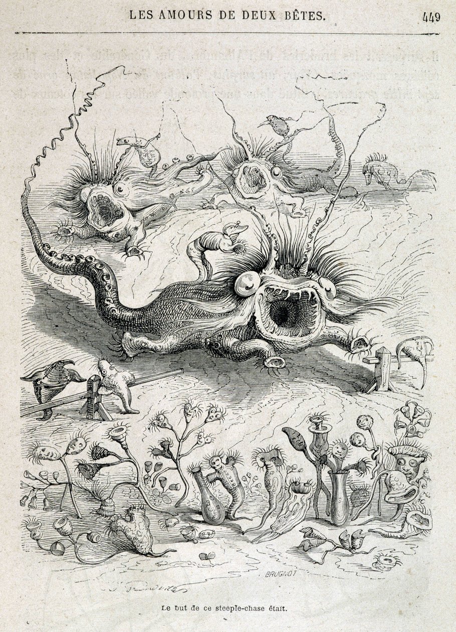 Les amours de deux beêtes (Les amours de deux beêtes) - em "Animais pintados por eles mesmos: vida privada e pública de animais" por Grandville, capítulo por Honoré de Balzac, ed. Hetzel de Grandville