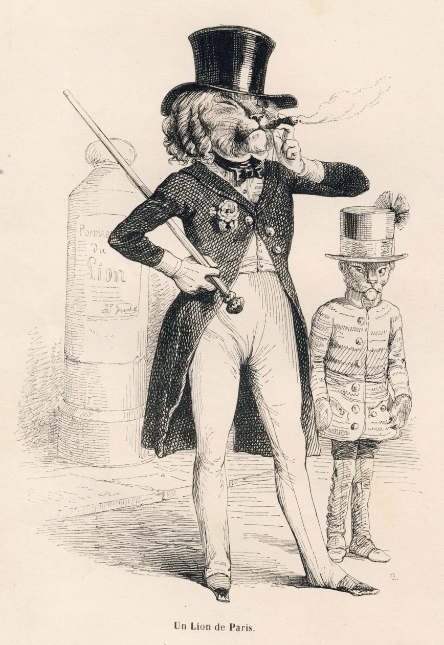 Leão de Paris . Vinhetas ilustradas por JJ Granville. Gravura assinada por Andrew, Best e Leloir na parte intitulada "Voyage d
