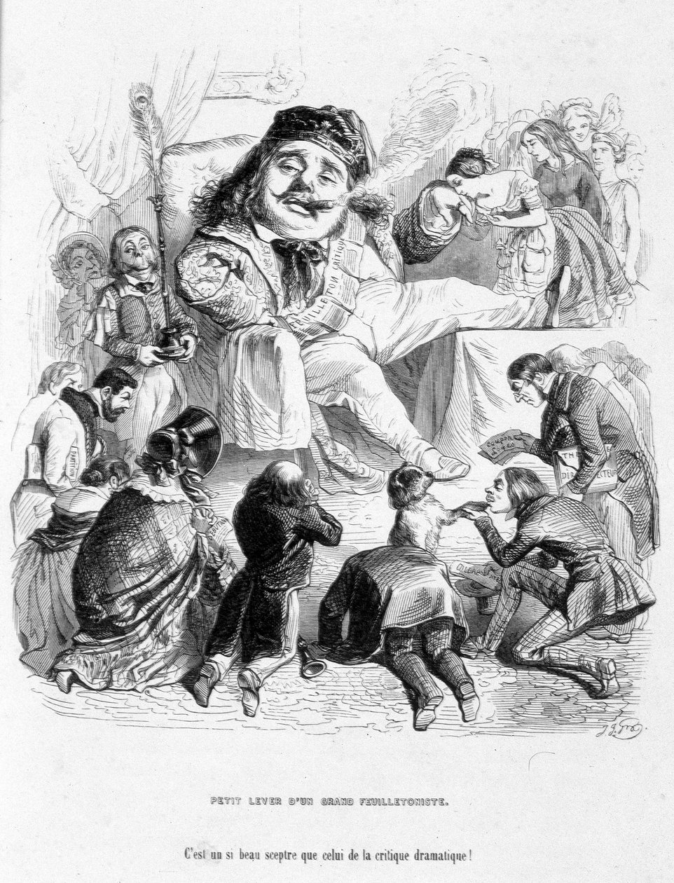 A gozar com o poder de um crítico dramático. Desenho animado Em "Jérôme Paturot em busca de uma posição social" de Louis Reybaud de Grandville