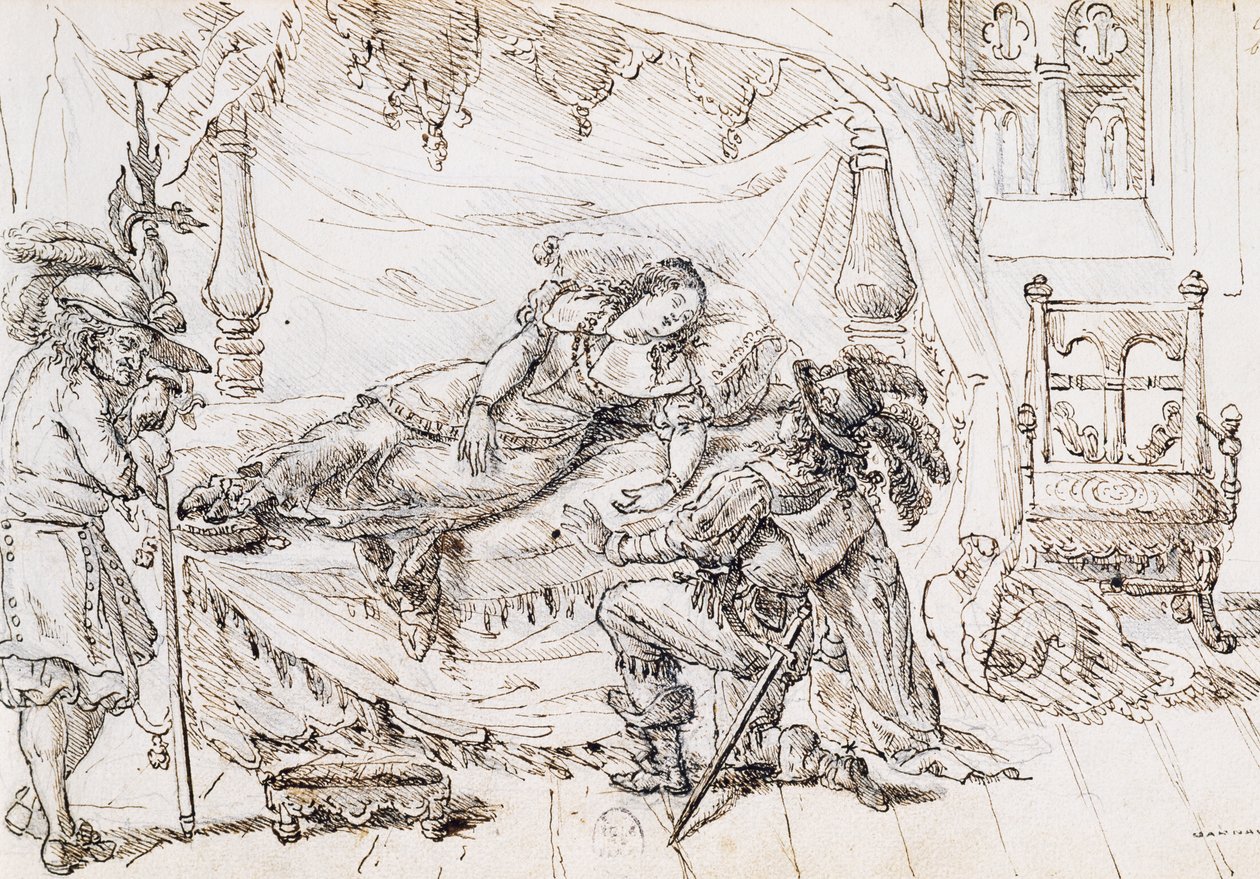 Bela Adormecida, ilustração para conto de fadas de Charles Perrault (1628-1703), gravura de Grandville (1803-1847) de Grandville