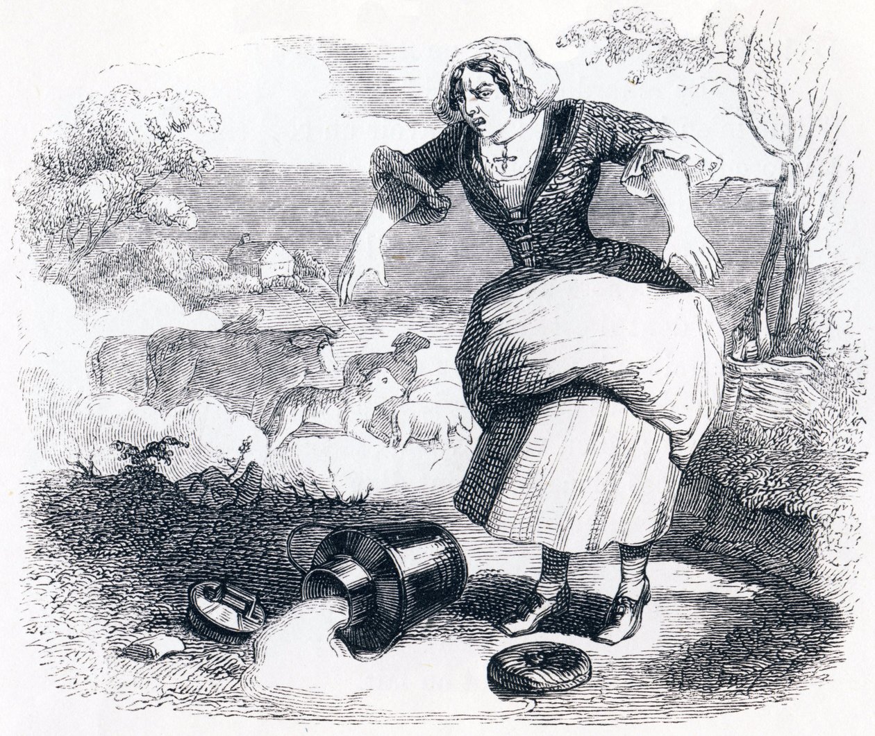 The Dairy Girl and the Milk Jarro (La laitiere et le pot au lait) - Fábulas de La Fontaine de Grandville