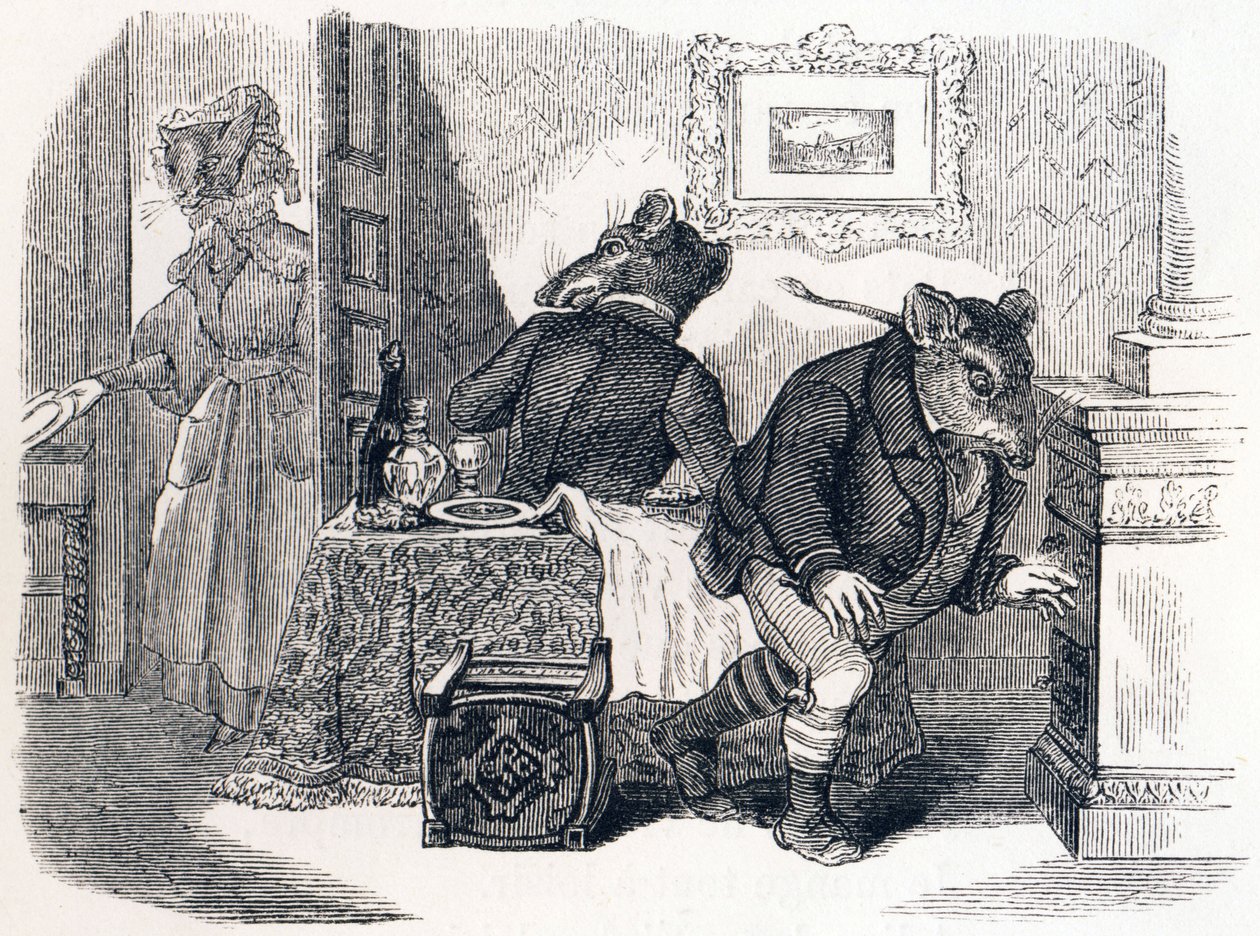 O rato da cidade e o rato do campo (Le rat de ville et le rat des champs) - Fábulas de La Fontaine de Grandville