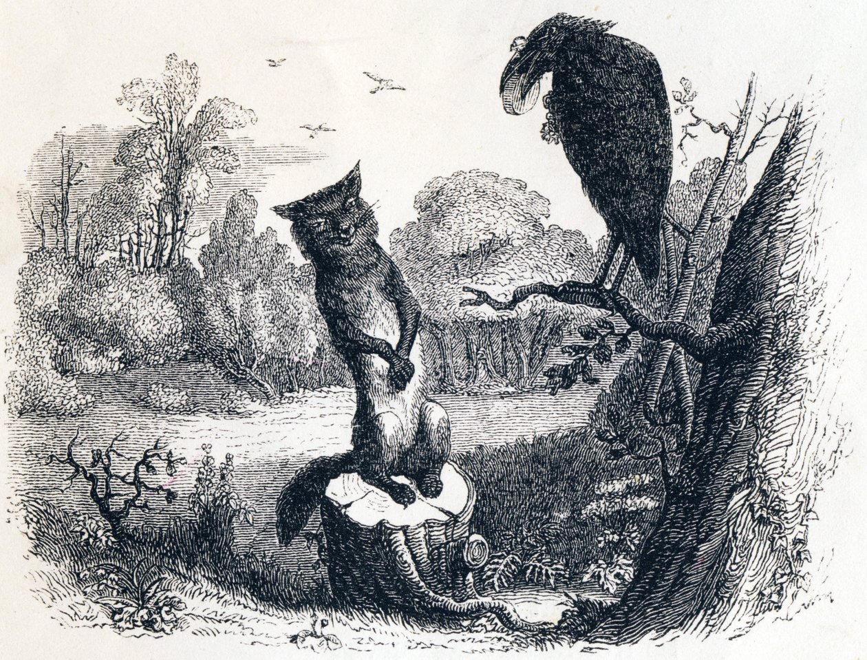 O corvo e a raposa - Fábulas de La Fontaine de Grandville