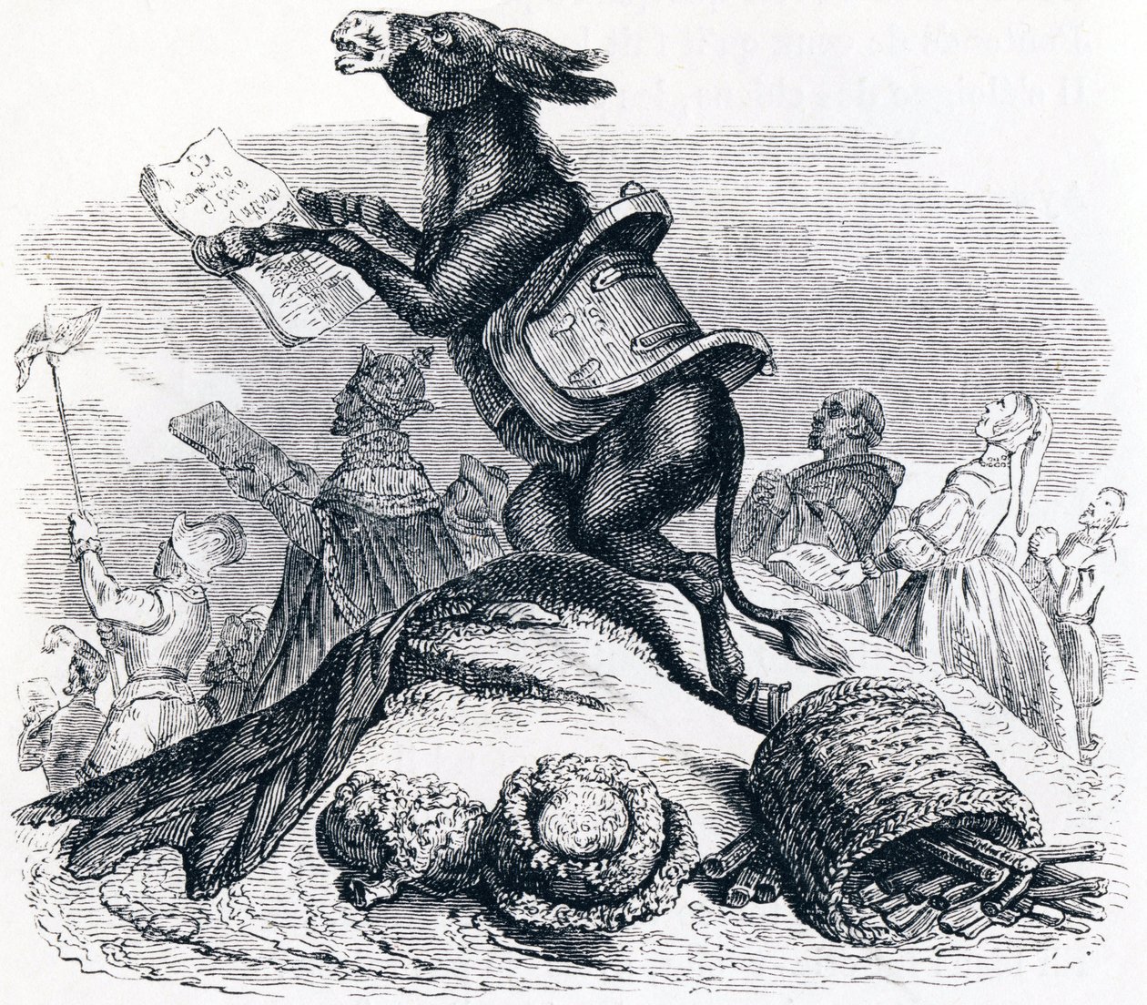 O burro e os seus senhores - Fábulas de La Fontaine de Grandville