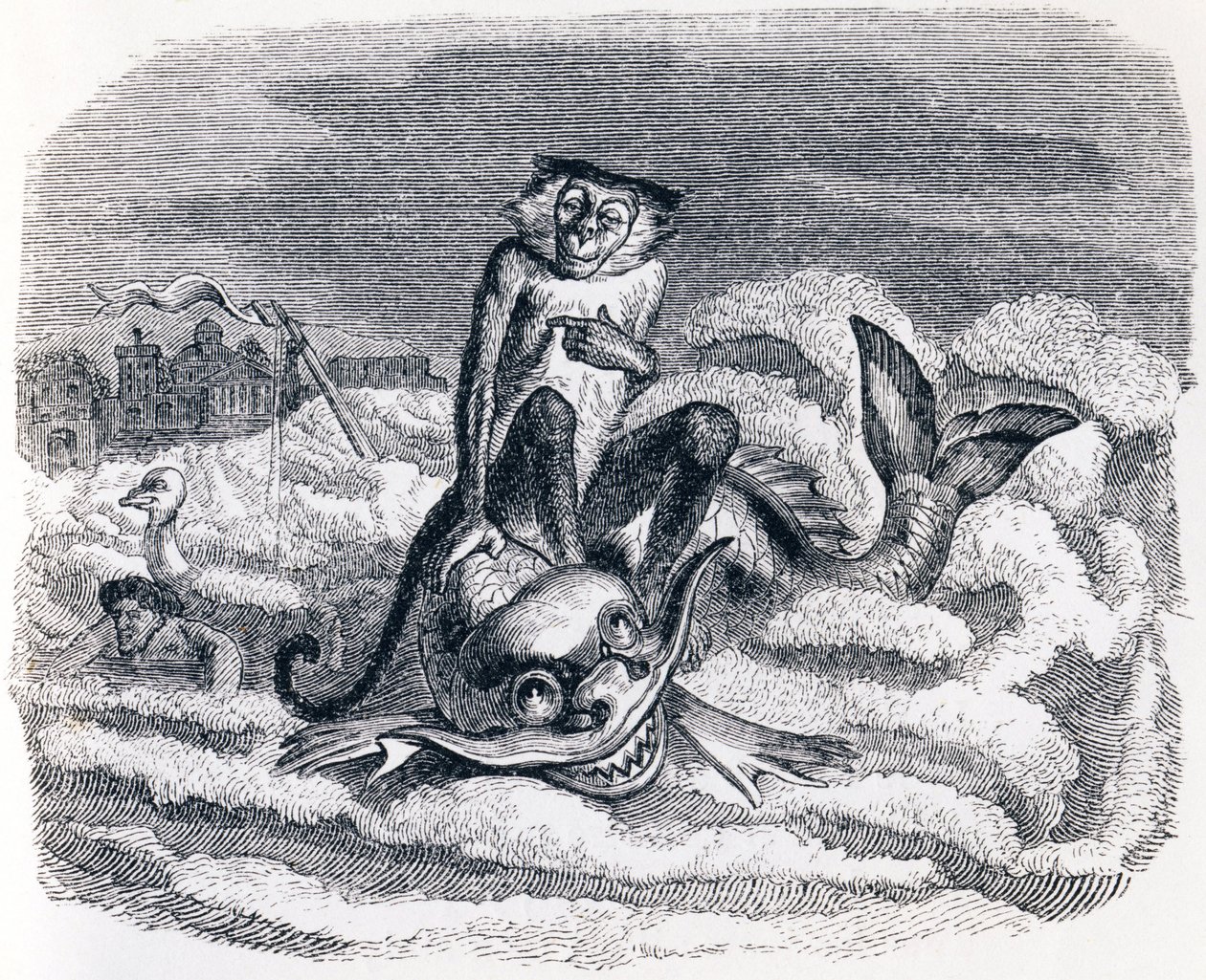 O burro e o golfinho - Fábulas de La Fontaine de Grandville