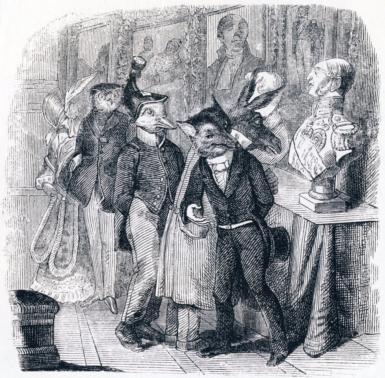 A raposa e o busto (Le renard et le buste) - Fábulas de La Fontaine de Grandville