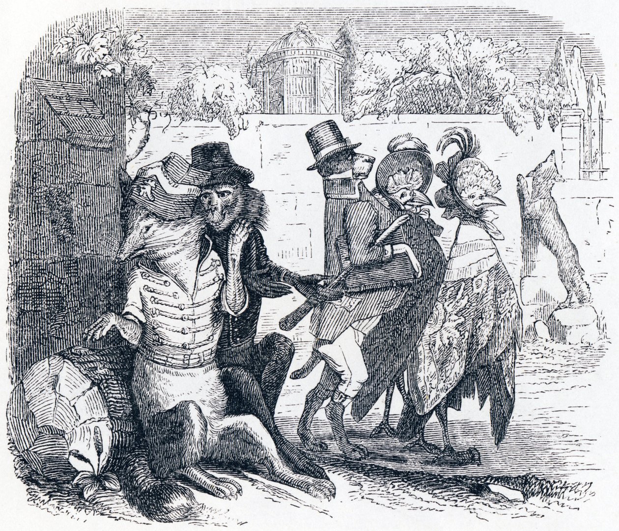 A raposa e as uvas (Le renard et les raisins) - Fábulas de La Fontaine de Grandville