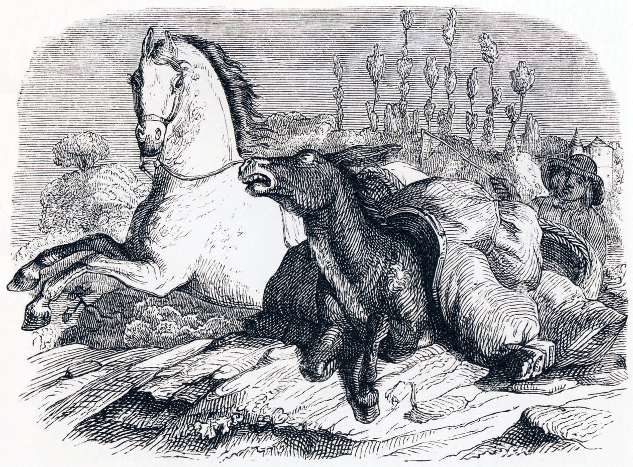 O cavalo e o burro - Fábulas de La Fontaine de Grandville