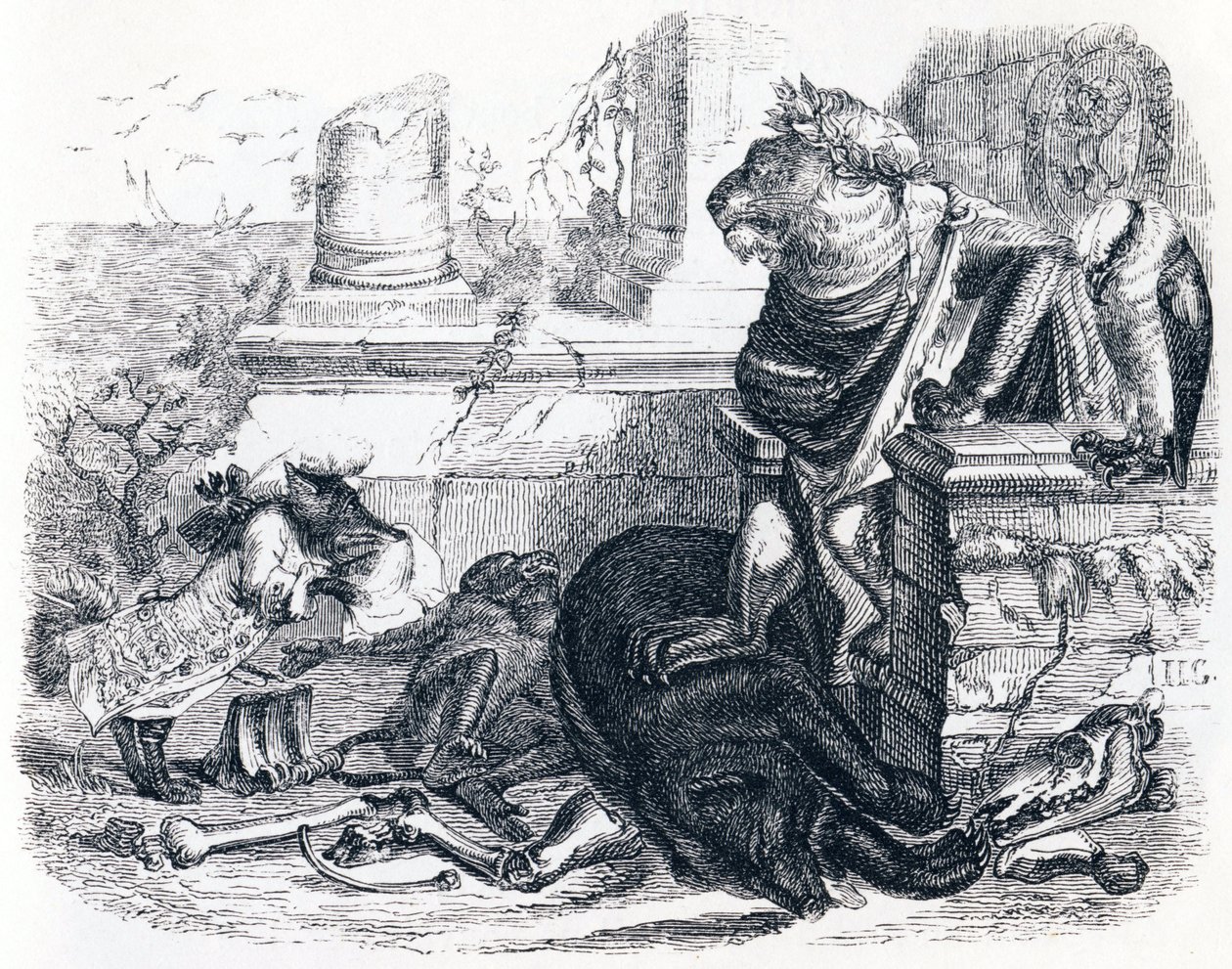 A corte do leão - Fábulas de La Fontaine de Grandville