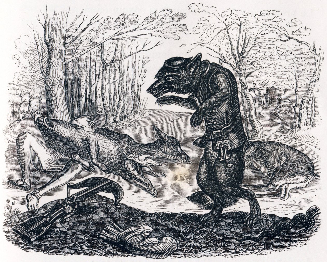 O lobo e o caçador - Fábulas de La Fontaine de Grandville
