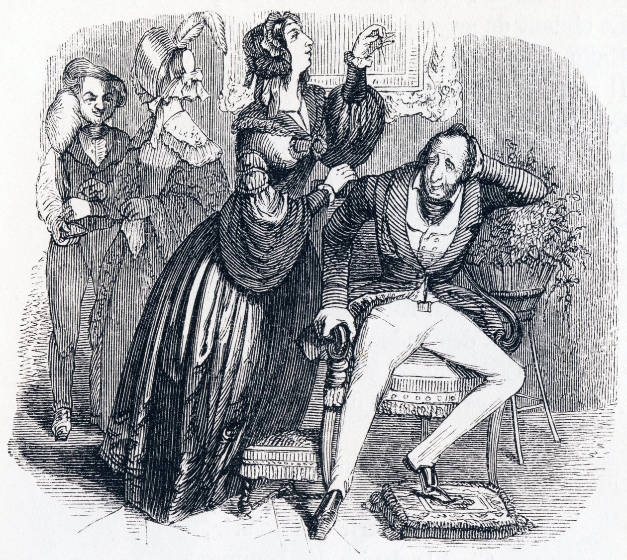 O homem de meia-idade e suas duas amantes - Fábulas de La Fontaine de Grandville
