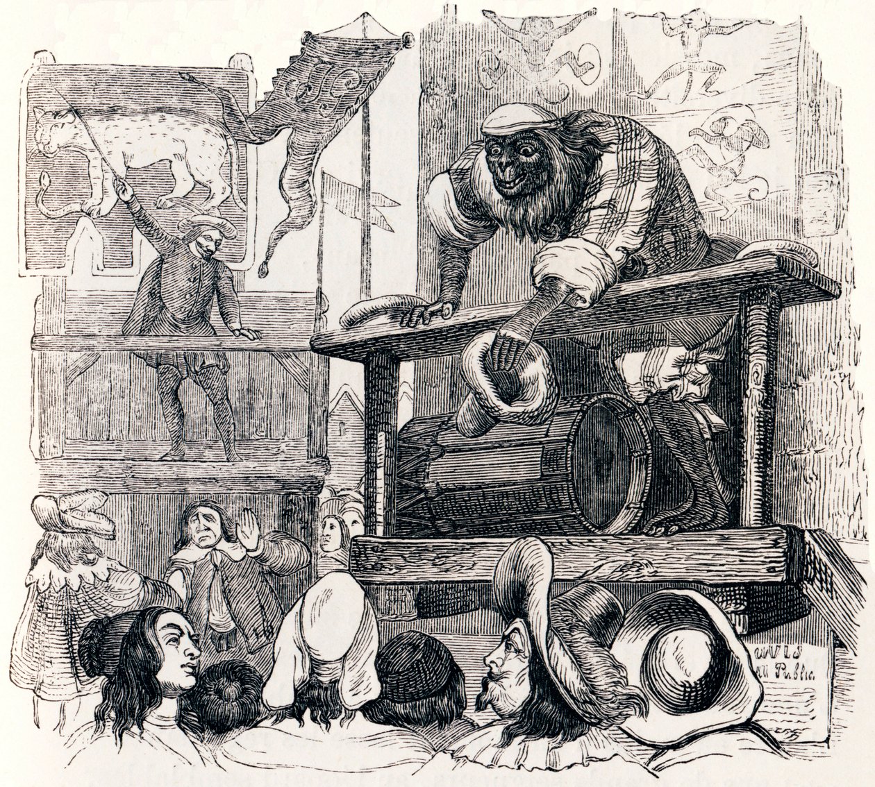 O macaco e o leopardo (Le singe et le le le leopard) - Fábulas de La Fontaine de Grandville