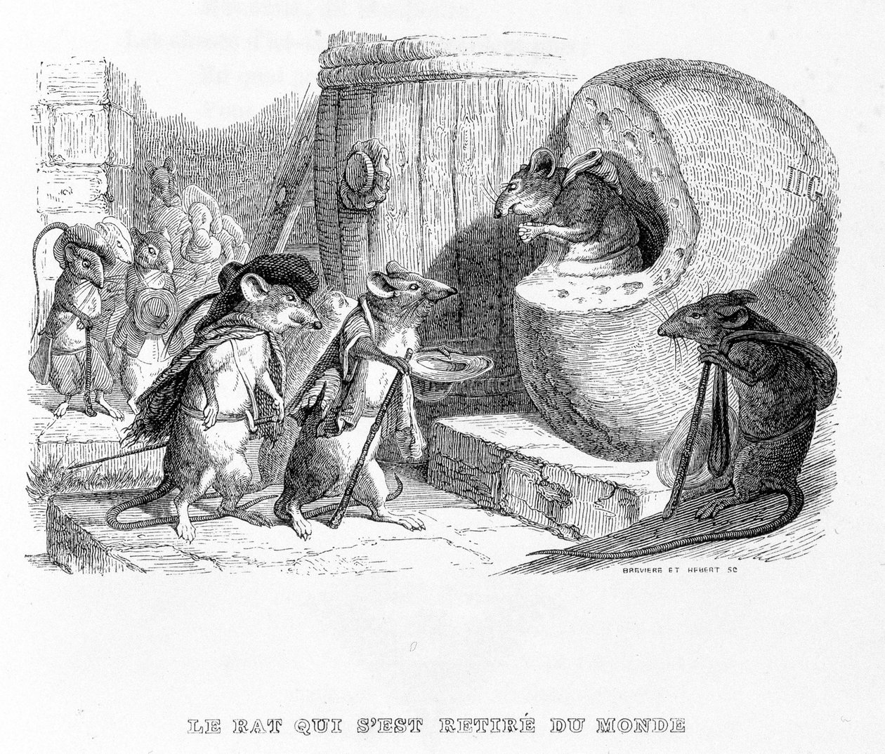 O rato que se retirou do mundo - em "Fábulas" de La Fontaine, doente. por Grandville de Grandville