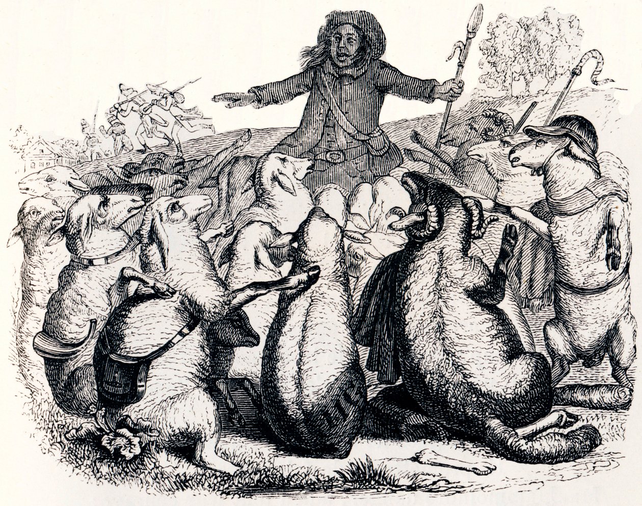 O shepard e seu rebanho (Le berger et son troupeau) - Fábulas de La Fontaine de Grandville