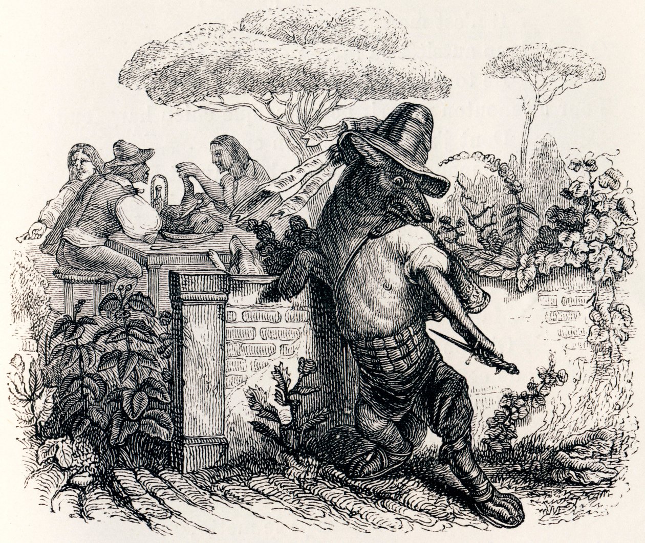 O lobo e os pastores (Le loup et les bergers) - Fábulas de La Fontaine de Grandville