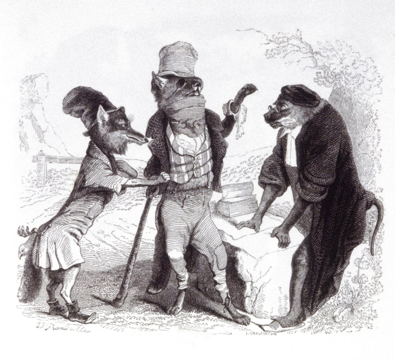 O lobo a suplicar à raposa em frente ao macaco de Grandville (1803 47)