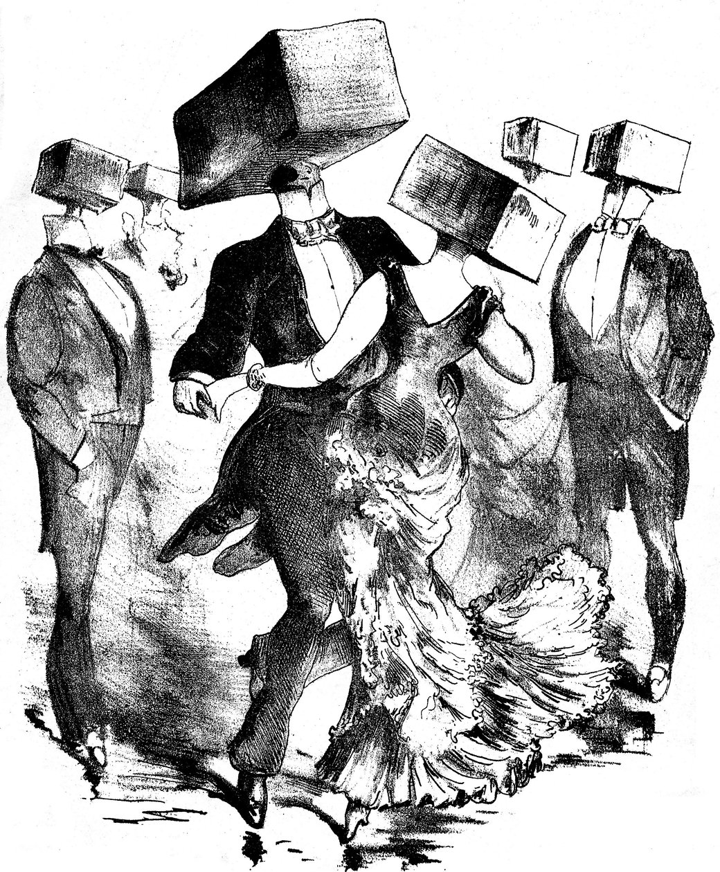 Ilustração não assinada para a partitura musical de uma obra de Emile Fischer intitulada "Polka des hamteaux", final do século XIX - início do século XX - esta composição anónima evoca tanto as invenções do precursor Grandville como as dos futuros surreali de Grandville (1803 47)