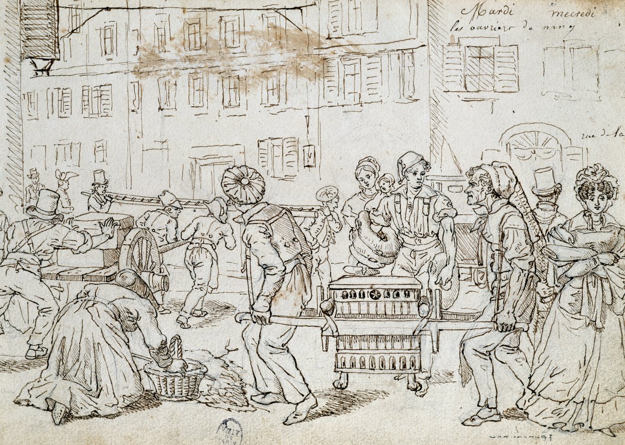 Trabalhadores de Nancy, desenho de Jean-Jacques Grandville (1803-1847), França de Grandville