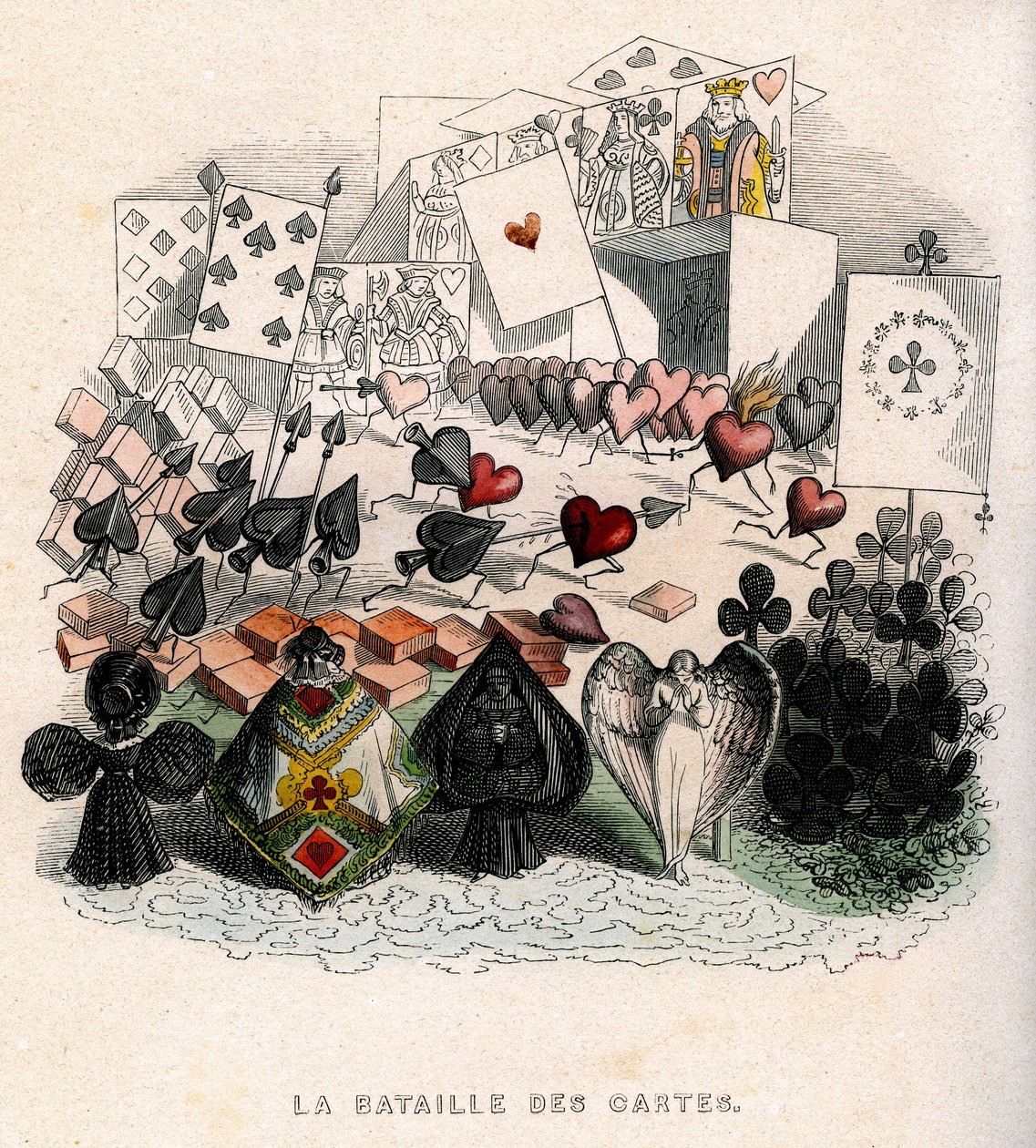 ilustração: Uma batalha de cartas para jogar, para "Un Autre Monde", edição Fournier de Grandville