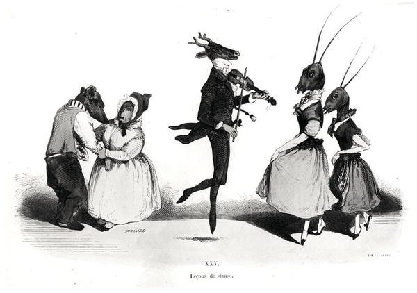 Um casal de cães, da série Les Metamorphoses du Jour de Grandville