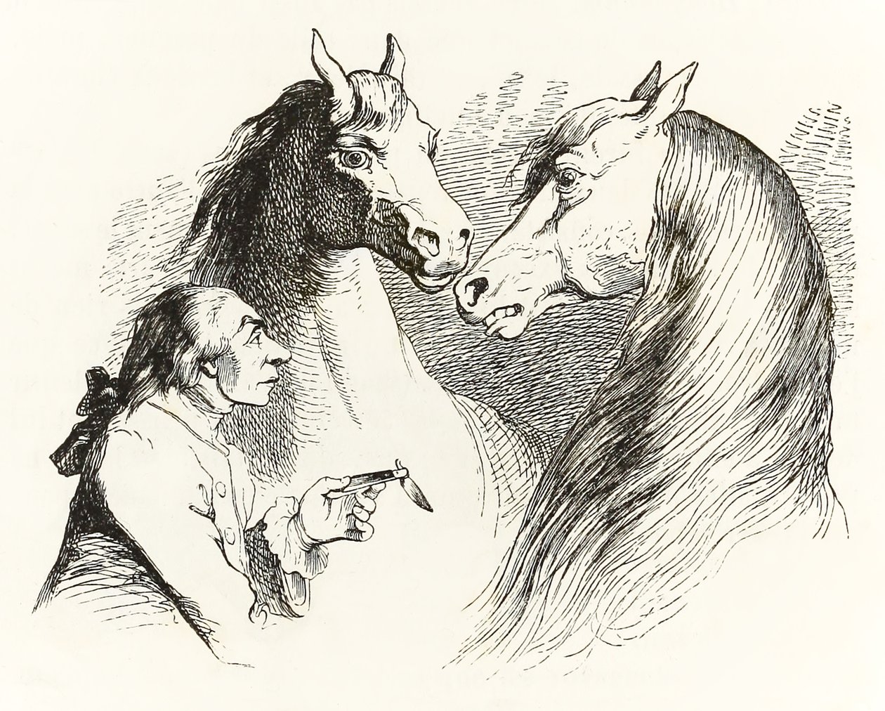 Gulliver conversa com cavalos falantes em Houyhnhnms Land de Gullivers Travels por Jonathan Swift de Grandville