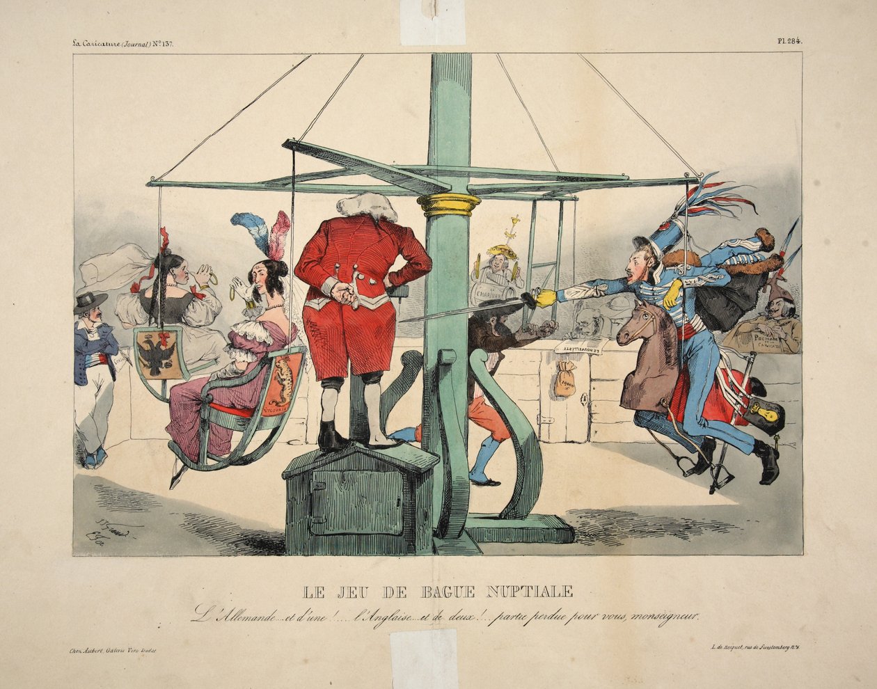 O Jogo do Anel Nupcial. Alemanha ... e duna! ... os ingleses ... e dois! ... perdidos para você, monseigneur, pub. 1833 de Grandville