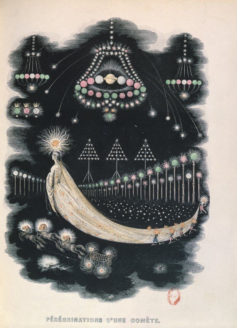 Peregrinação de um Cometa, possivelmente uma lembrança de Halleys Comet em 1834. 1849 de Grandville