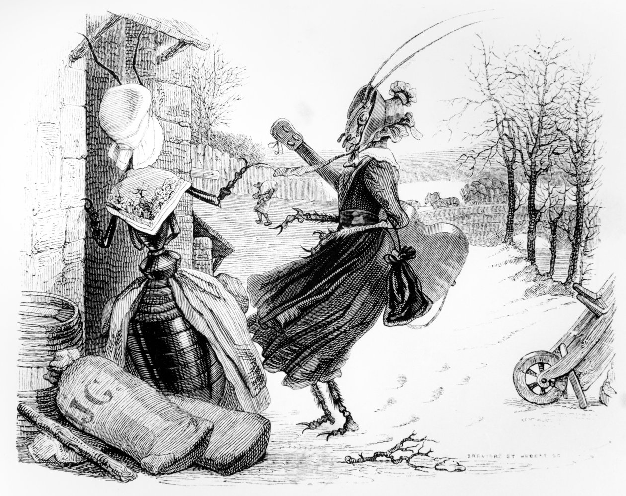 A Cigarra e a Formiga, ilustração para &39;Fábulas&39; de La Fontaine (1621-95), publicada por H. Fournier Aine, 1838 de Grandville