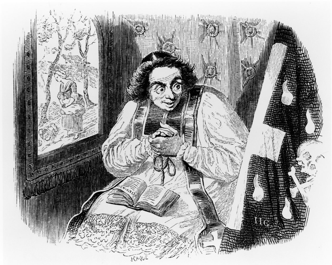 O padre e o cadáver, ilustração para &39;fábulas&39; de La Fontaine, publicado por H. Fournier Aine, 1838 de Grandville