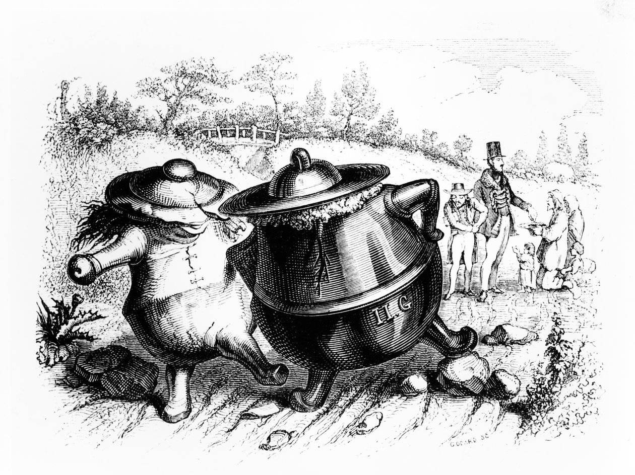 The Two Pots, ilustração para &39;fábulas&39; de La Fontaine (1621-95), publicado por H. Fournier Aine, 1838 de Grandville