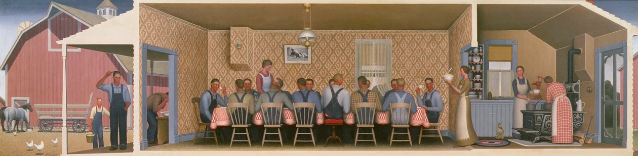 Jantar para os debulhadores, 1934 (óleo sobre compensado) de Grant Wood