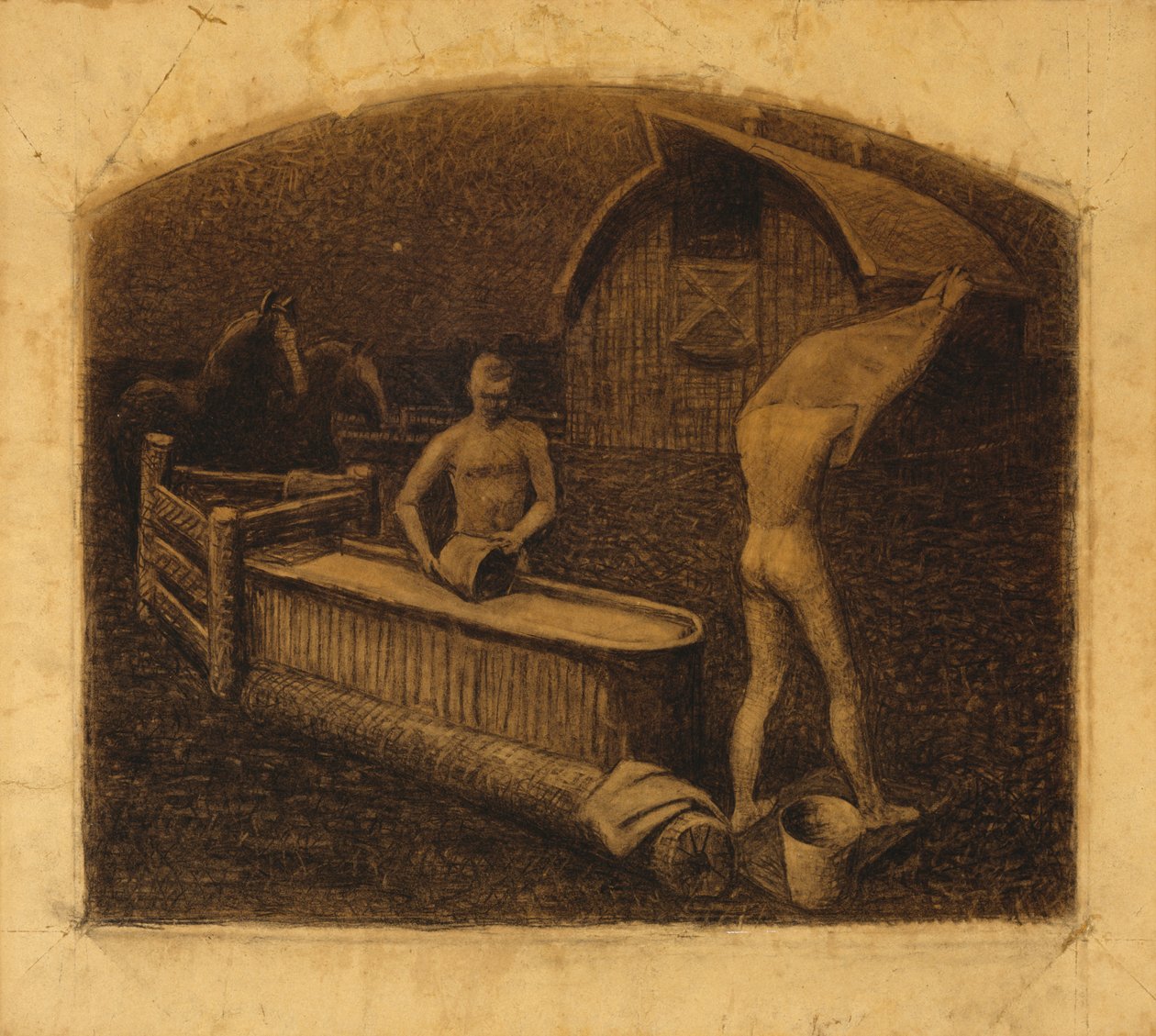 Saturday Night Bath, 1937 (carvão no papel) de Grant Wood