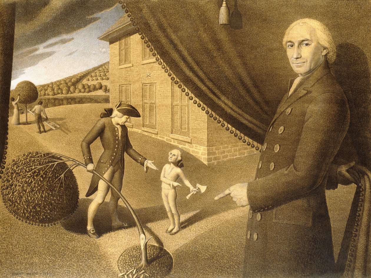 Desenhos animados para Parson Weems "fábula, 1939 de Grant Wood