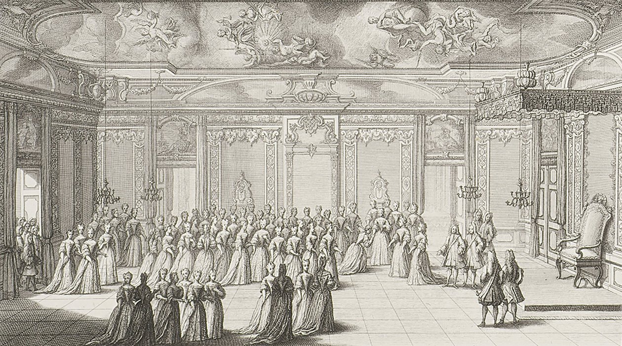 A Câmara de Audiência durante a recepção da noiva no Palácio de Dresden em 2 de setembro de 1719 de Gérard II Scotin
