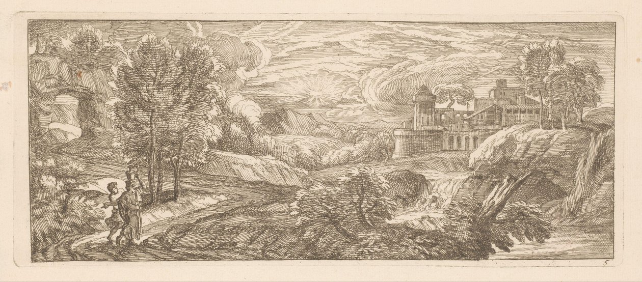 Paisagem fluvial com duas figuras a pé
Paisagens fluviais (título da série) de Gérard Audran