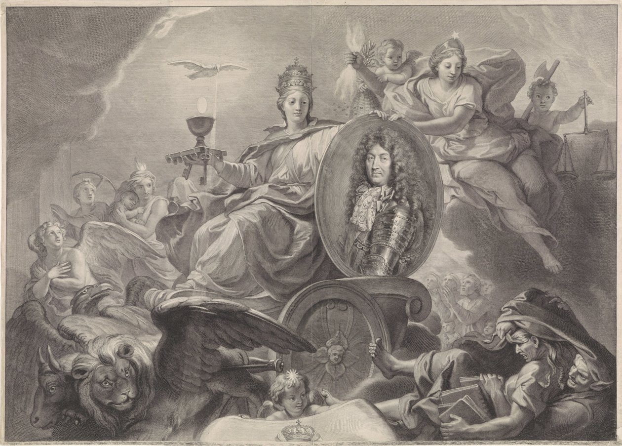 Retrato alegórico de Luís XIV, rei da França de Gérard Edelinck