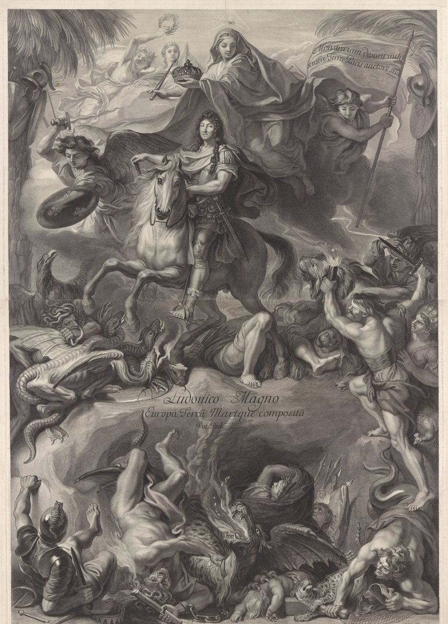 Retrato alegórico equestre de Luís XIV, Rei de França de Gérard Edelinck